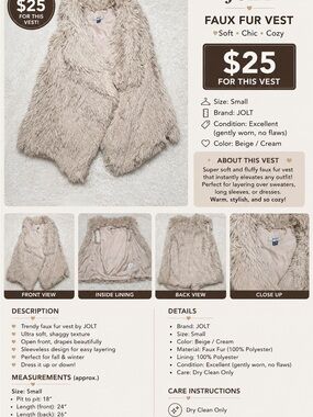 Jolt Beige/Cream Shaggy Faux Fur Open Vest